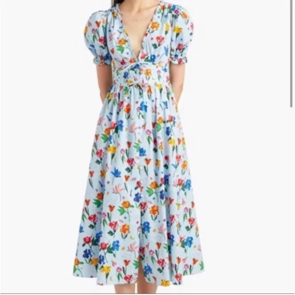 Hill House Sabrina Nap Dress Light Blue Space Floral XL